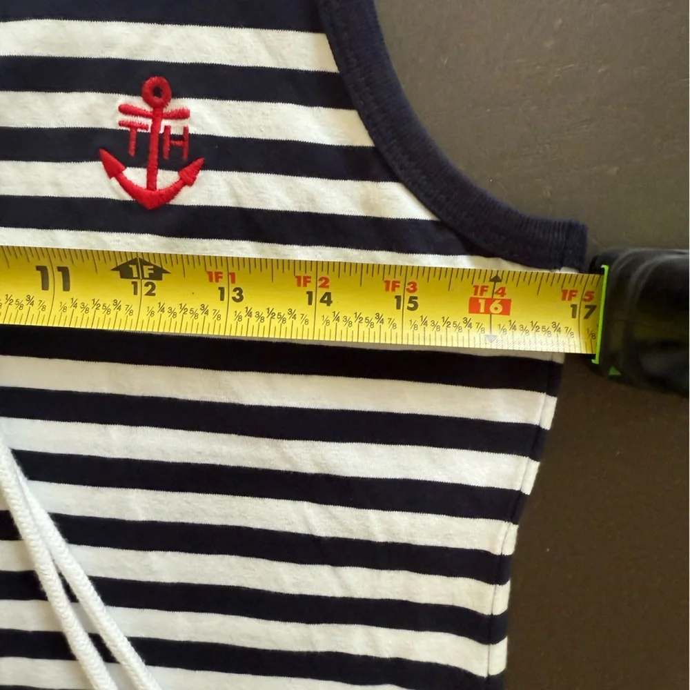Tommy Hilfiger Navy Blue White Striped Maxi Dress Tank Dress Cotton Nautical Sm